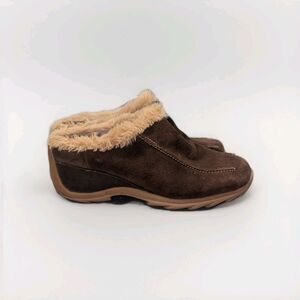 Vintage Sporto Size 9.5 Brown Suede Leather Clogs Slip On  Shoes 2" Wedge